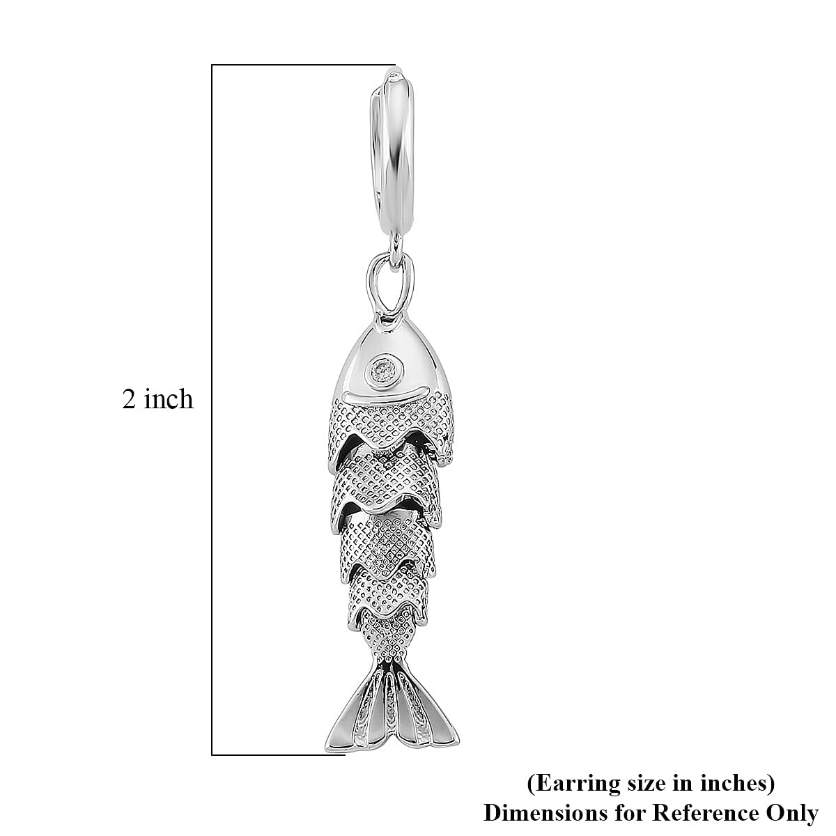 Simulated Diamond Fish Earrings in Silvertone image number 4