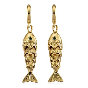 Simulated Green Diamond Fish Earrings in Goldtone