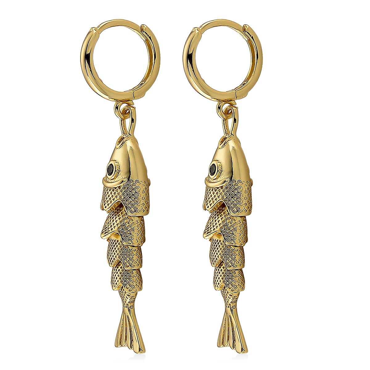 Simulated Green Diamond Fish Earrings in Goldtone image number 3