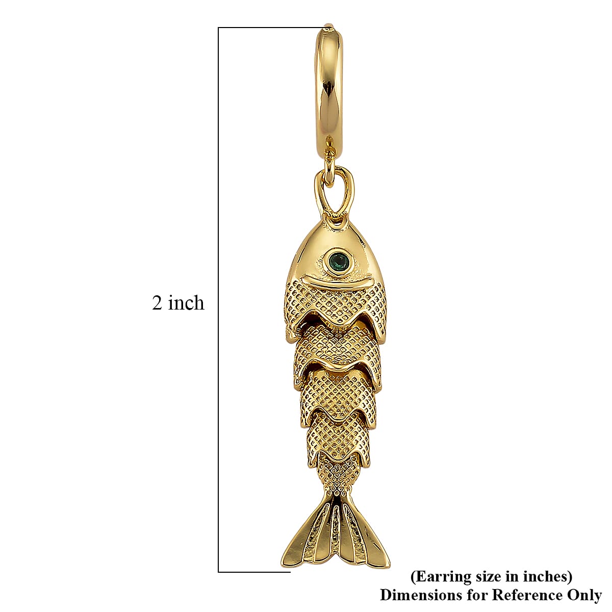Simulated Green Diamond Fish Earrings in Goldtone image number 4