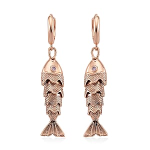 Simulated Pink Diamond Fish Earrings in Rosetone