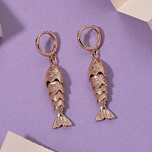 Simulated Pink Diamond Fish Earrings in Rosetone