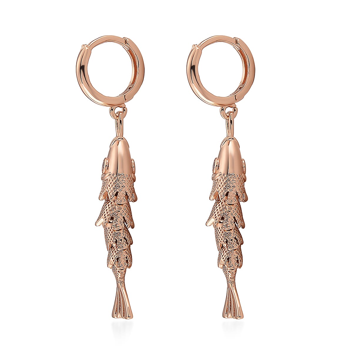 Simulated Pink Diamond Fish Earrings in Rosetone image number 3