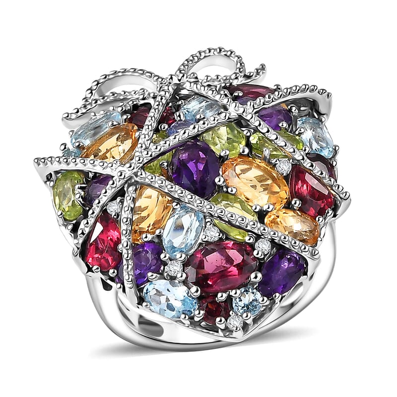 GP Special Amore Collection Premium Multi Gemstone 10.40 ctw Ring in Rhodium Over Sterling Silver (Size 10.0)