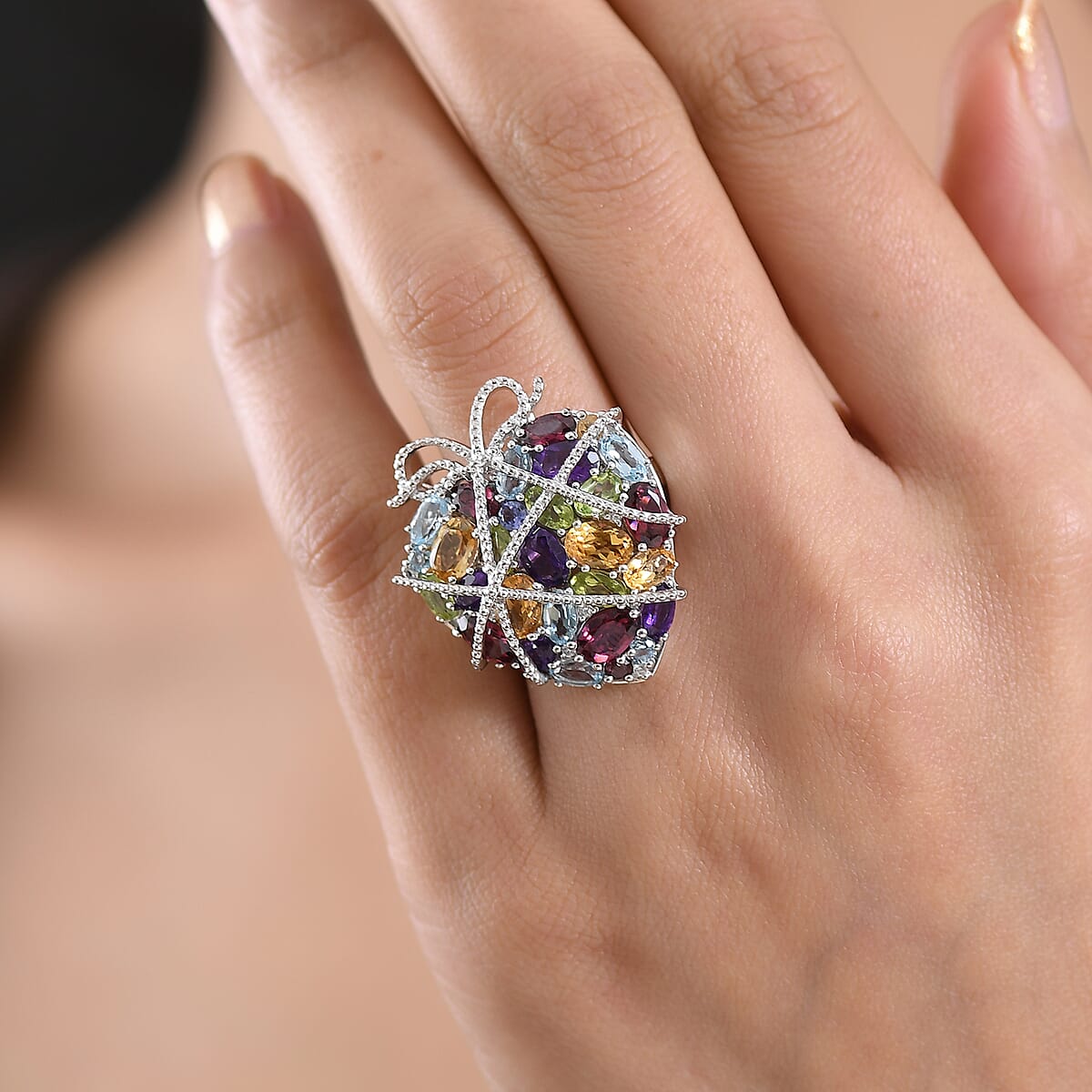 GP Premium Multi Gemstone Ring in Rhodium Over Sterling Silver (Size 10.0) 4.20 ctw image number 2