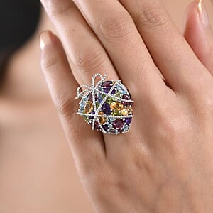 GP Premium Multi Gemstone Ring in Rhodium Over Sterling Silver (Size 10.0) 4.20 ctw