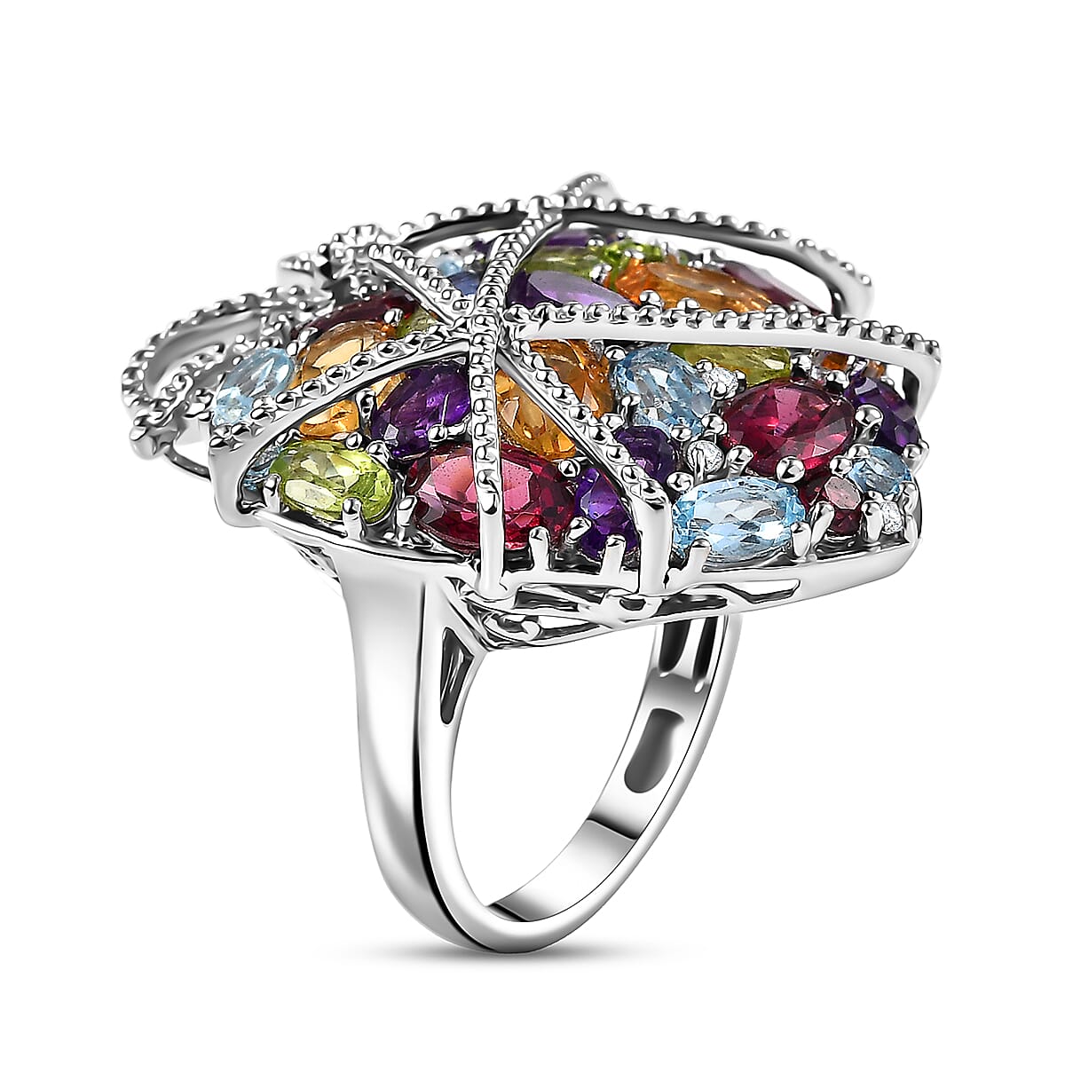 GP Special Amore Collection Premium Multi Gemstone 10.40 ctw Ring in Rhodium Over Sterling Silver (Size 10.0)
