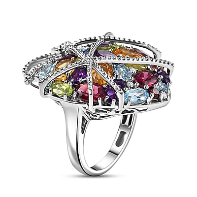 GP Special Amore Collection Premium Multi Gemstone 10.40 ctw Ring in Rhodium Over Sterling Silver (Size 10.0)