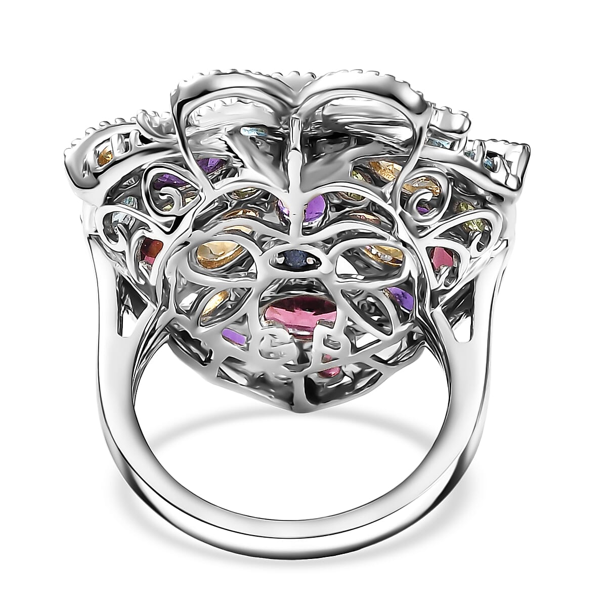 GP Special Amore Collection Premium Multi Gemstone 10.40 ctw Ring in Rhodium Over Sterling Silver (Size 10.0)