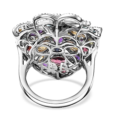 GP Special Amore Collection Premium Multi Gemstone 10.40 ctw Ring in Rhodium Over Sterling Silver (Size 10.0)