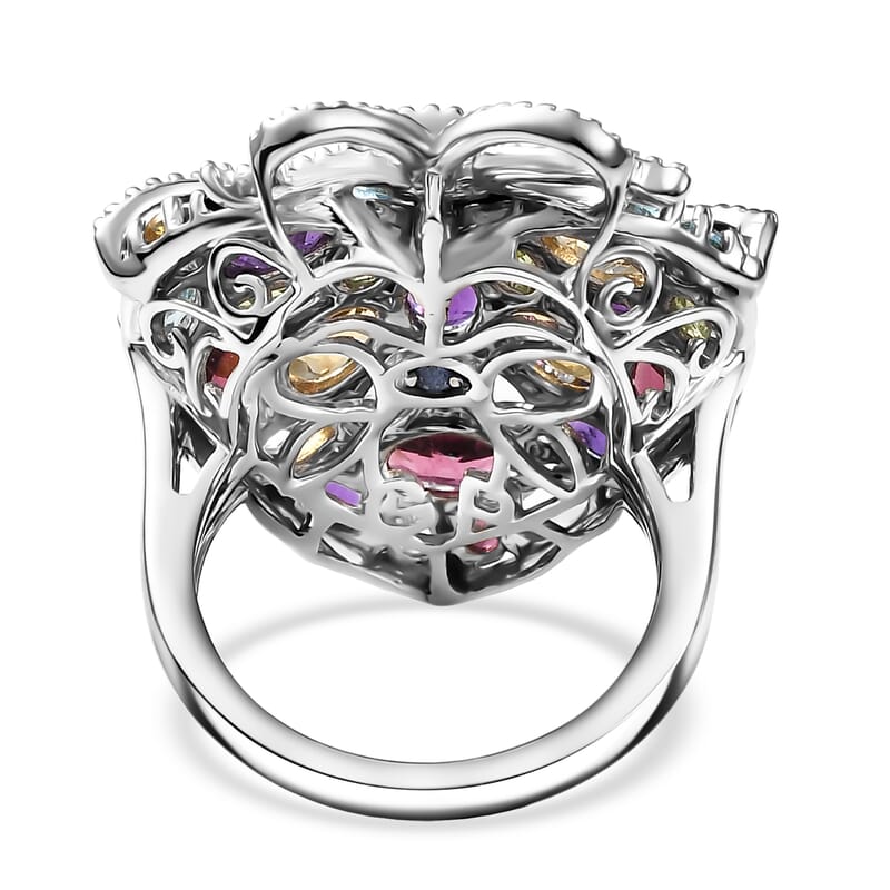 GP Special Amore Collection Premium Multi Gemstone 10.40 ctw Ring in Rhodium Over Sterling Silver (Size 10.0)
