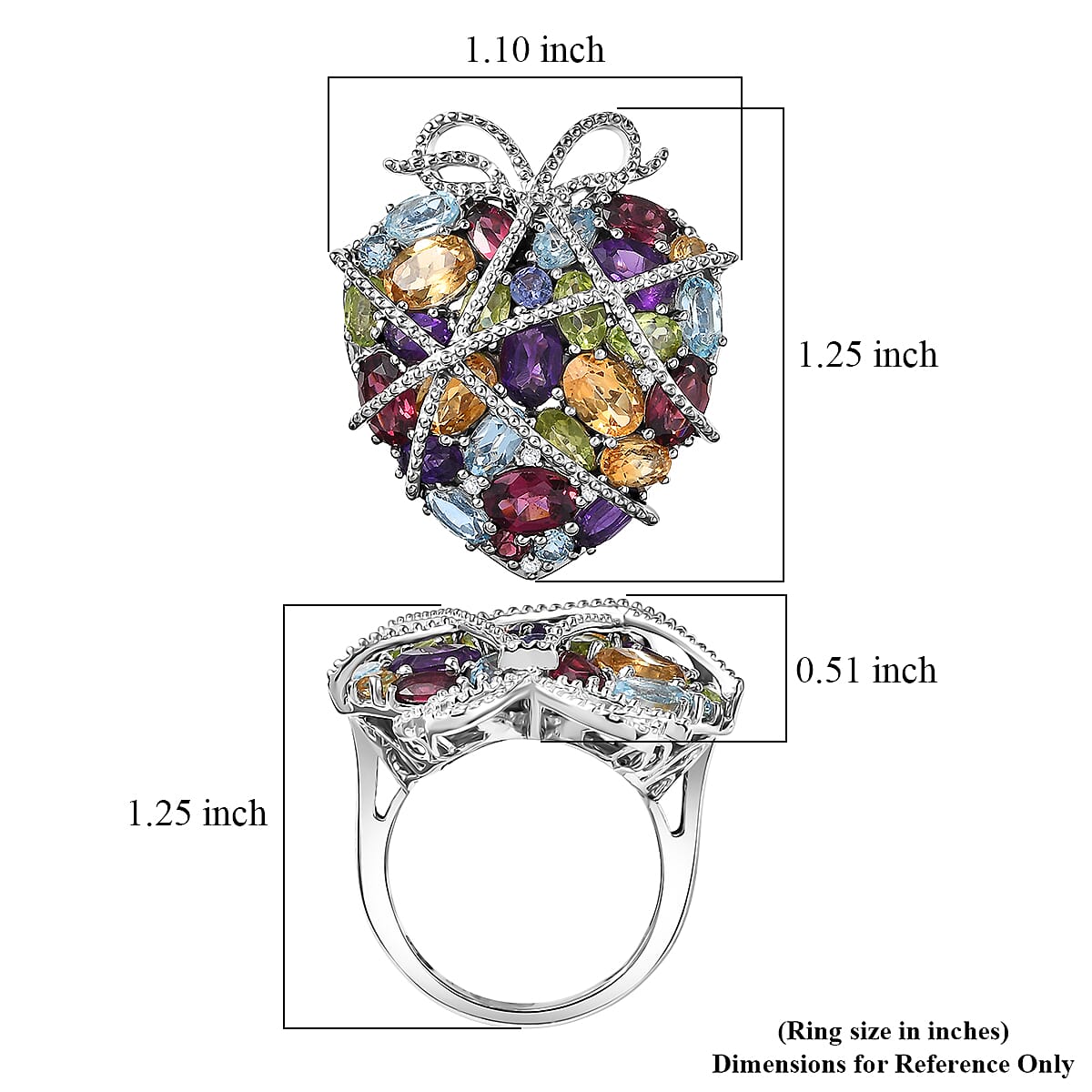 GP Special Amore Collection Premium Multi Gemstone 10.40 ctw Ring in Rhodium Over Sterling Silver (Size 10.0)