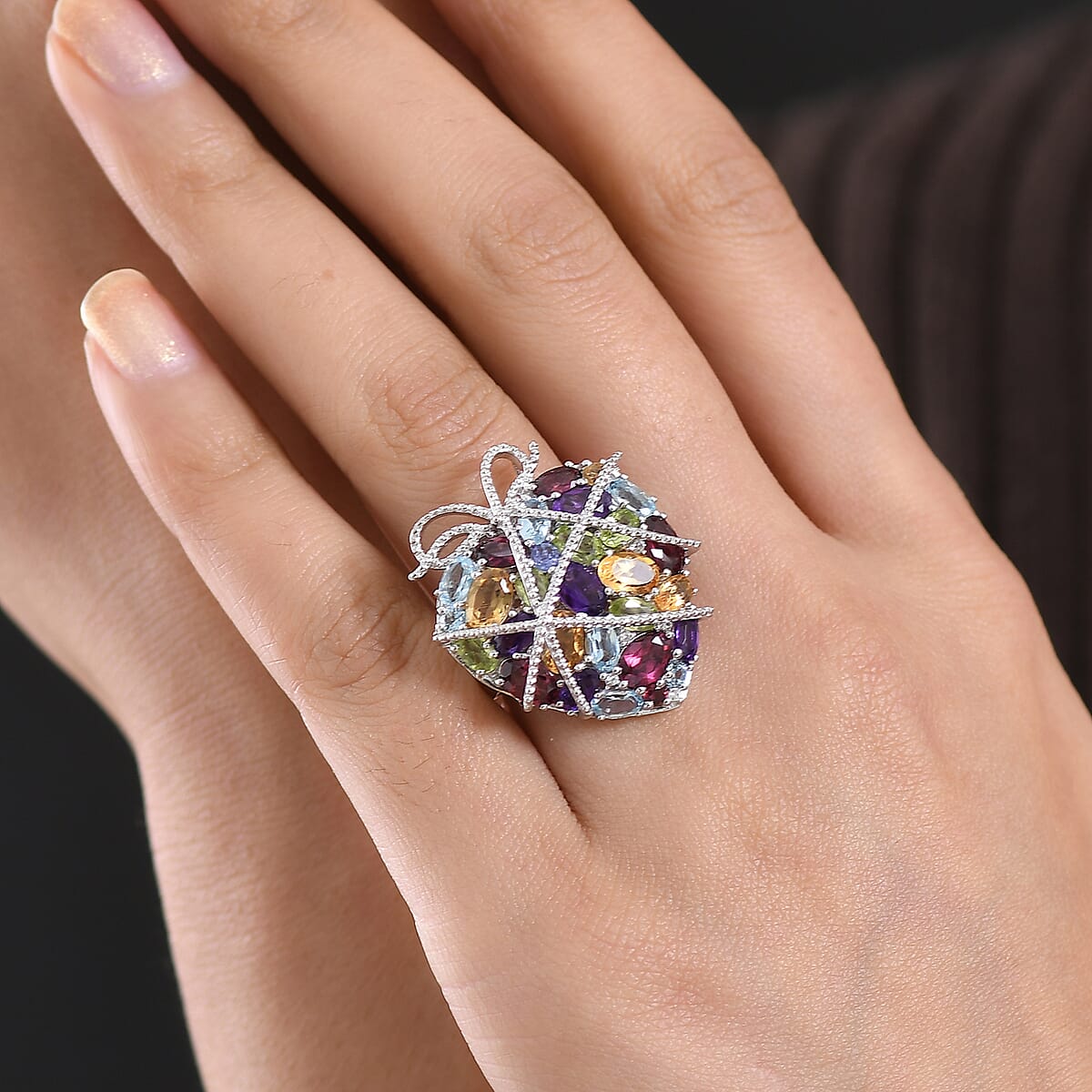 GP Special Amore Collection Premium Multi Gemstone 4.20 ctw Ring in Rhodium Over Sterling Silver (Size 6.0) (Del. in 8-10 Days) image number 3