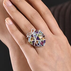 GP Special Amore Collection Premium Multi Gemstone 4.20 ctw Ring in Rhodium Over Sterling Silver (Size 6.0) (Del. in 8-10 Days)