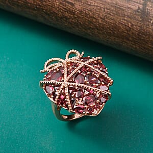 GP Special Amore Collection Premium Orissa Rhodolite Garnet and White Zircon 10.00 ctw Ring in 18K Vermeil Rose Gold Over Sterling Silver (Size 10.0) (Del. in 8-10 Days)