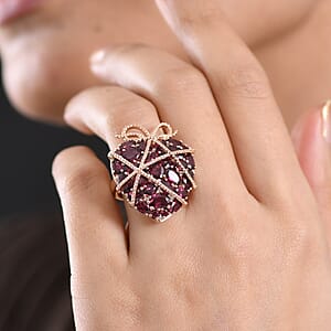 GP Special Amore Collection Premium Orissa Rhodolite Garnet and White Zircon 10.00 ctw Ring in 18K Vermeil Rose Gold Over Sterling Silver (Size 6.0) (Del. in 8-10 Days)