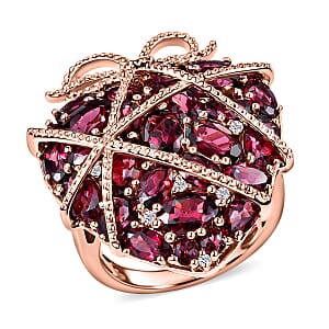 GP Special Amore Collection Premium Orissa Rhodolite Garnet and White Zircon 10.00 ctw Ring in 18K Vermeil Rose Gold Over Sterling Silver (Size 8.0) (Del. in 8-10 Days)