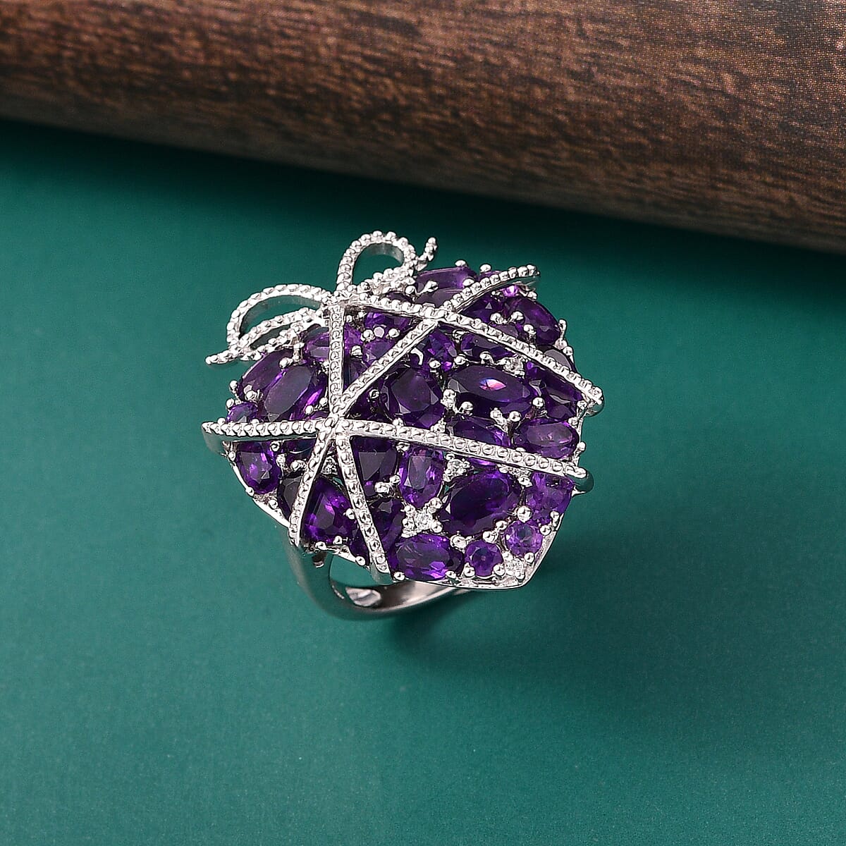 GP Special Amore Collection Premium African Amethyst and White Zircon 5.85 ctw Ring in Rhodium Over Sterling Silver (Size 6.0) (Del. in 8-10 Days) image number 1