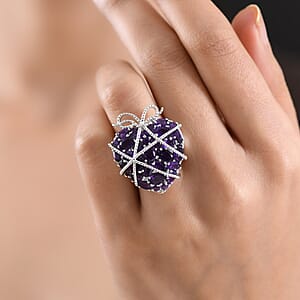 GP Special Amore Collection Premium African Amethyst and White Zircon 5.85 ctw Ring in Rhodium Over Sterling Silver (Size 9.0) (Del. in 8-10 Days)