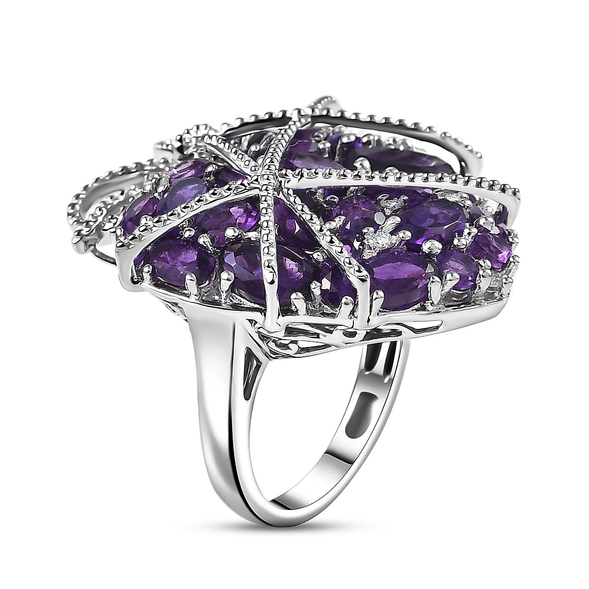 GP Special Amore Collection Premium African Amethyst and White Zircon 5.85 ctw Ring in Rhodium Over Sterling Silver (Size 9.0) (Del. in 8-10 Days) image number 4