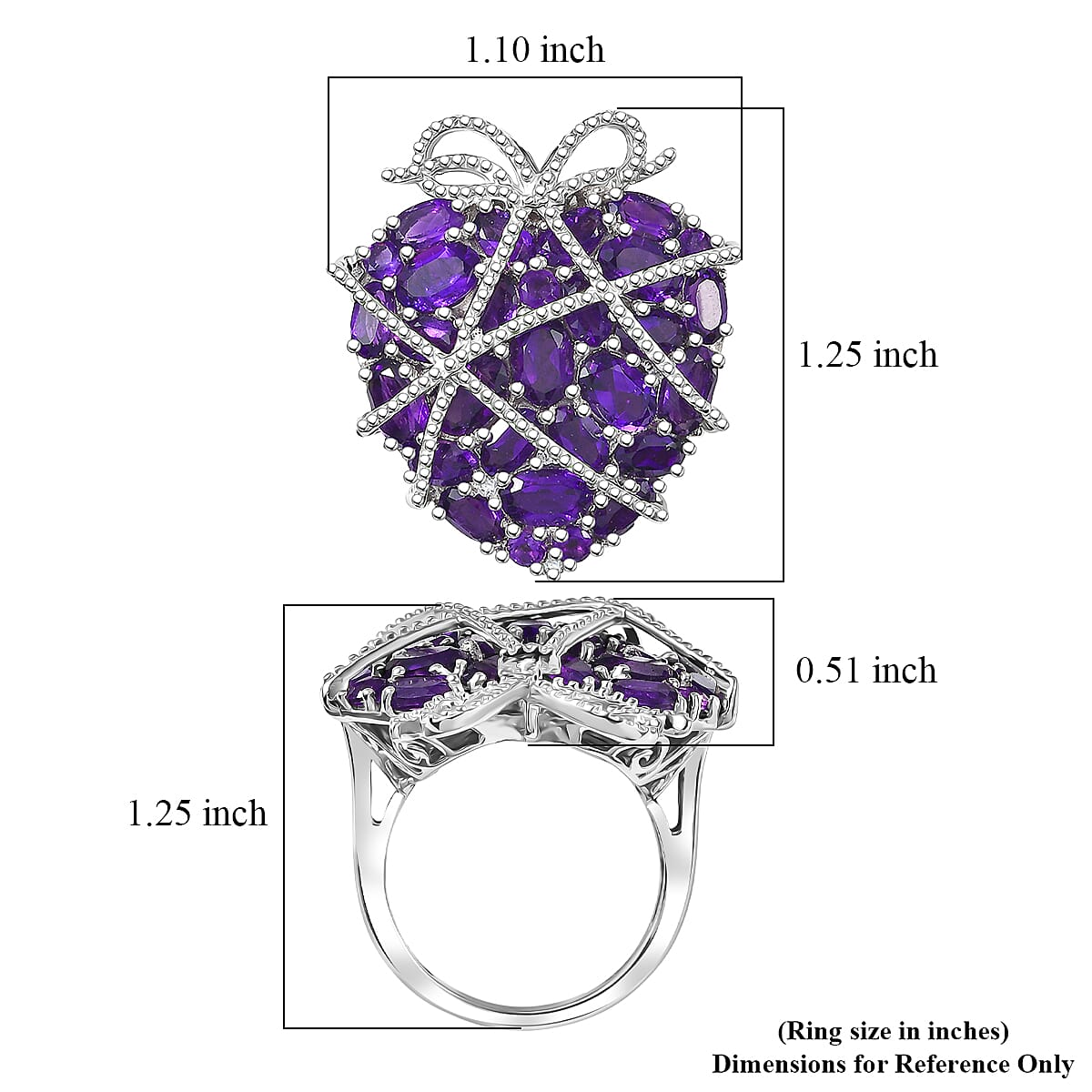 GP Special Amore Collection Premium African Amethyst and White Zircon 5.85 ctw Ring in Rhodium Over Sterling Silver (Size 9.0) (Del. in 8-10 Days) image number 7