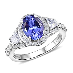 D'Joy Tanzanite and Moissanite 2.35 ctw Blue Prestige Ring in Rhodium Over Sterling Silver (Size 7.0)