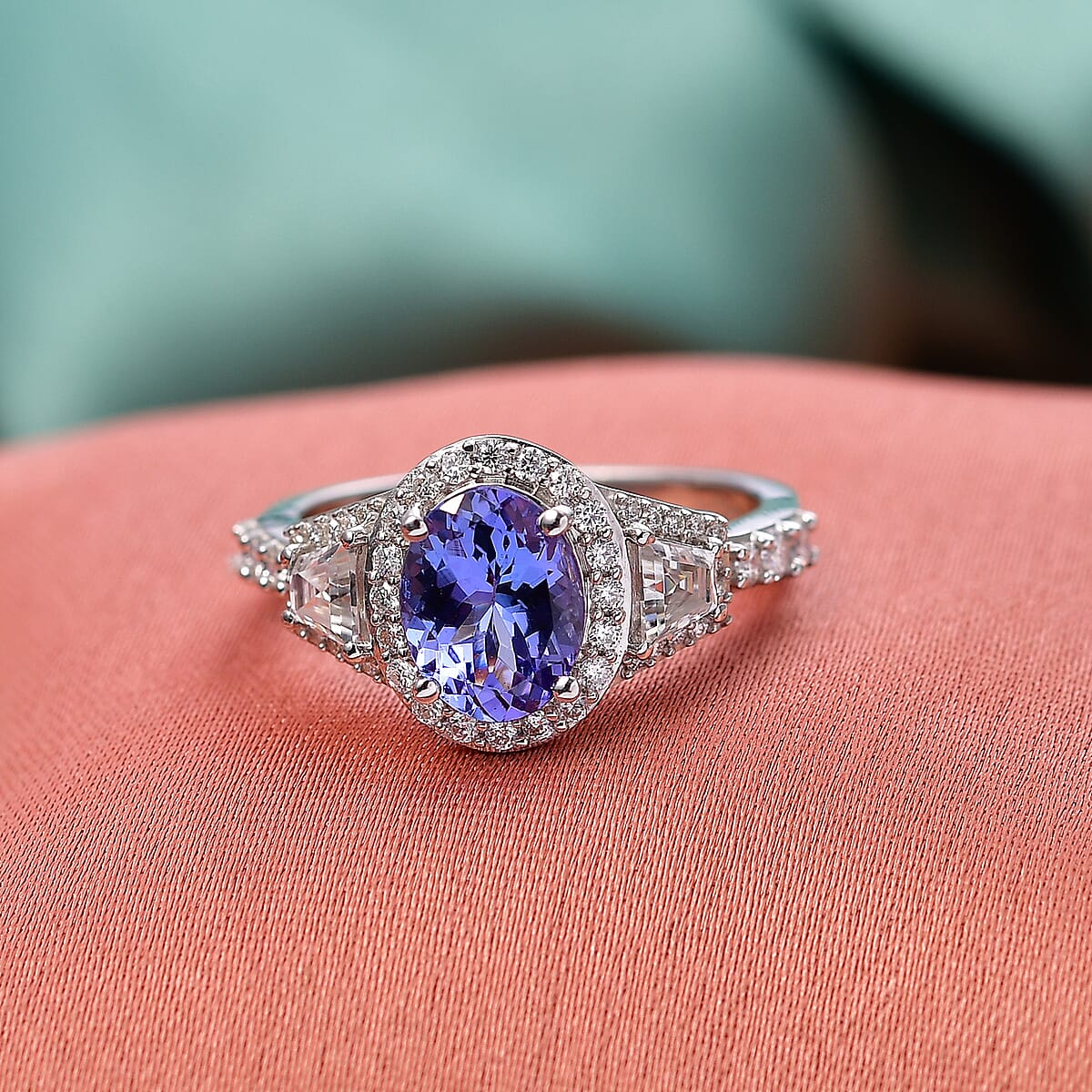 D'Joy Tanzanite and Moissanite 2.35 ctw Blue Prestige Ring in Rhodium Over Sterling Silver (Size 8.0) image number 1