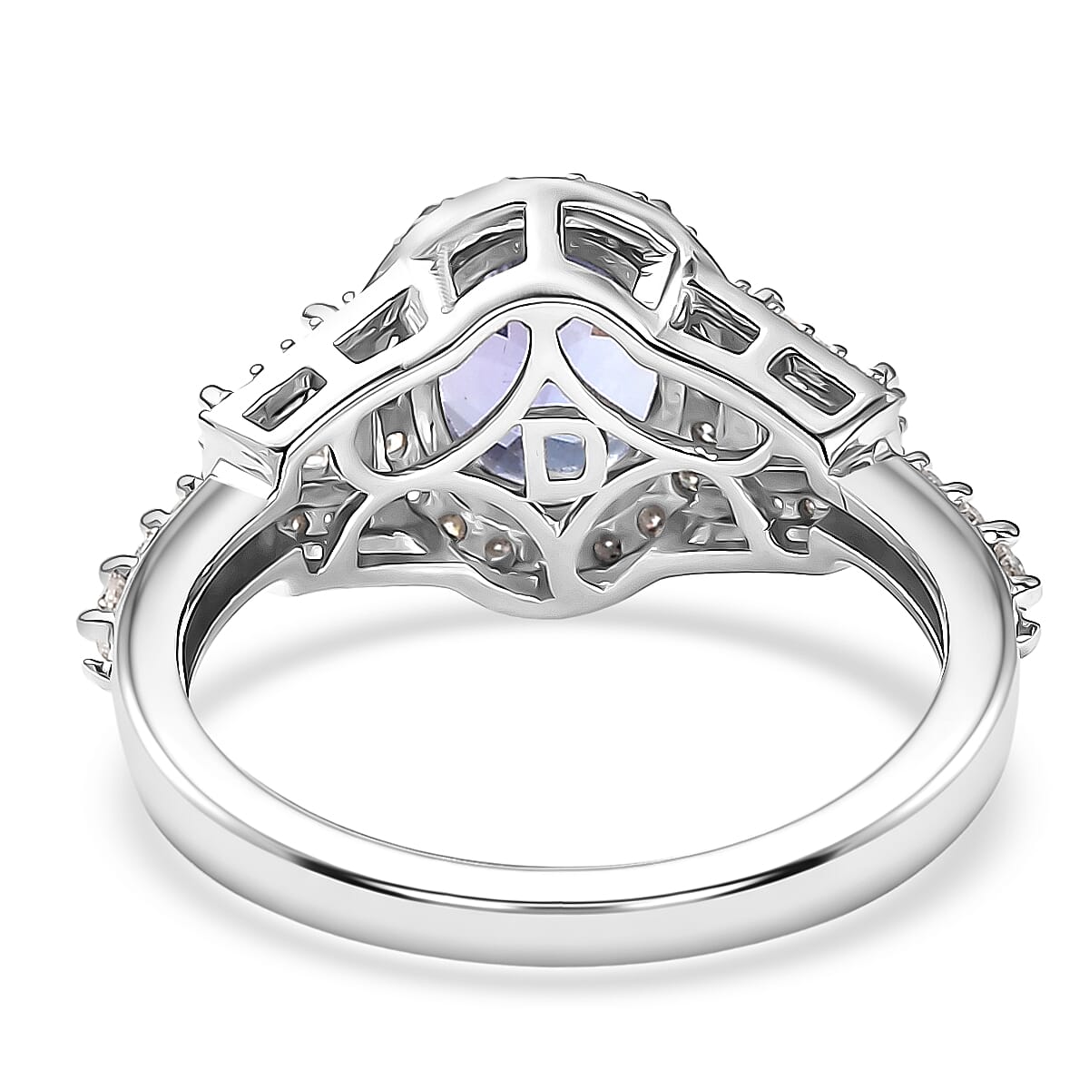 D'Joy Tanzanite and Moissanite 2.35 ctw Blue Prestige Ring in Rhodium Over Sterling Silver (Size 8.0) image number 4
