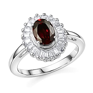 D'Joy Premium Red Zircon and Moissanite 1.80 ctw Ring in Rhodium Over Sterling Silver (Size 5.0)