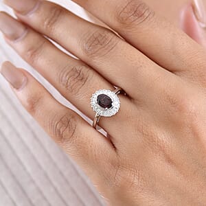 D'Joy Premium Red Zircon and Moissanite 1.80 ctw Ring in Rhodium Over Sterling Silver (Size 5.0)