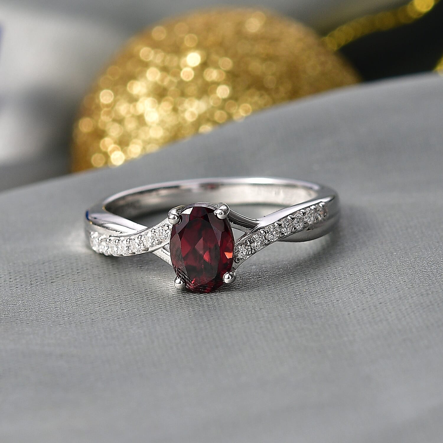 D'Joy Premium Red Zircon and Moissanite 1.50 ctw Ring in Rhodium Over Sterling Silver (Size 10.0)