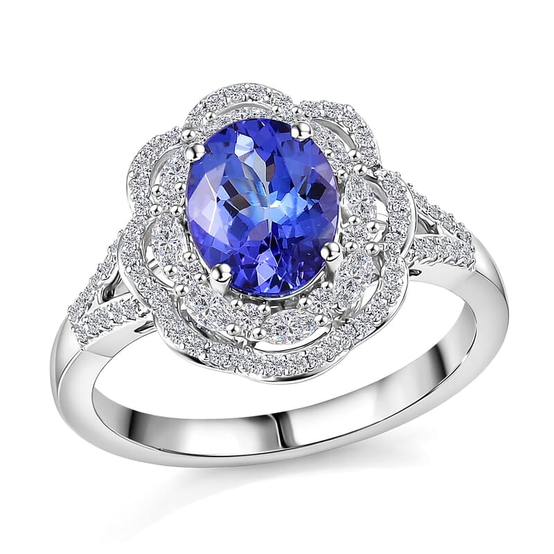 Premium Tanzanite and Luxuriant Lab Grown Diamond E-F VS 2.30 ctw Blue Crownfire Ring in 10K White Gold (Size 10.0)