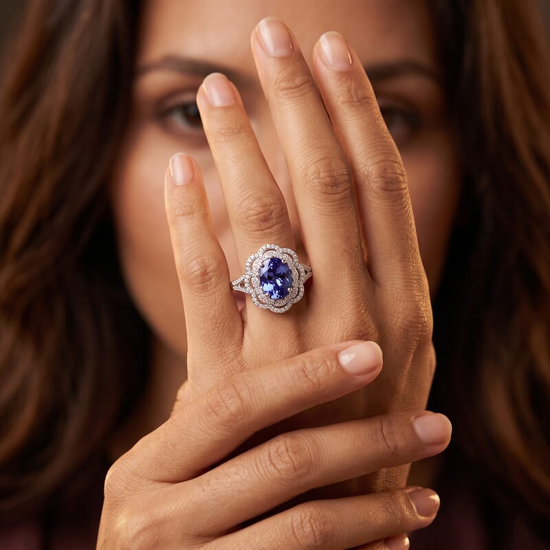 Premium Tanzanite and Luxuriant Lab Grown Diamond E-F VS 2.30 ctw Blue Crownfire Ring in 10K White Gold (Size 10.0)