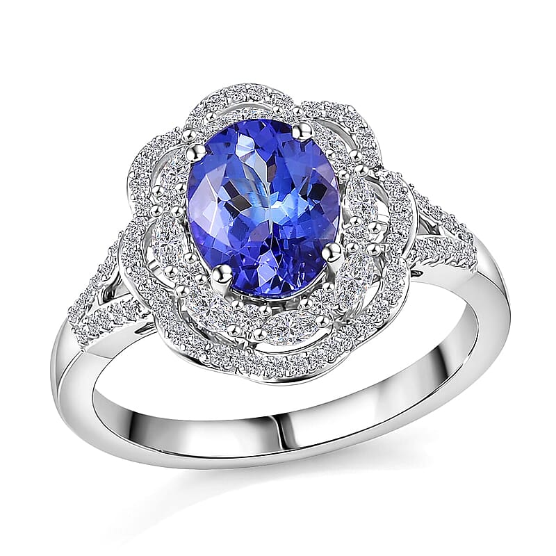 Premium Tanzanite and Luxuriant Lab Grown Diamond E-F VS 2.30 ctw Blue Crownfire Ring in 10K White Gold (Size 11.0)
