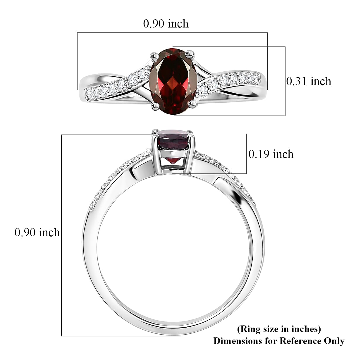 D'Joy Premium Red Zircon and Moissanite 1.50 ctw Ring in Rhodium Over Sterling Silver (Size 6.0)