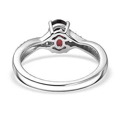 D'Joy Premium Red Zircon and Moissanite 1.50 ctw Ring in Rhodium Over Sterling Silver (Size 9.0)