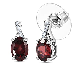 D'Joy Premium Red Zircon and Moissanite 2.75 ctw Earrings in Rhodium Over Sterling Silver