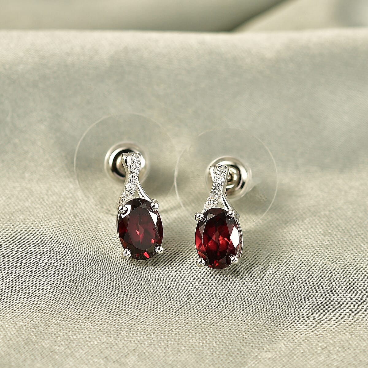 D'Joy Premium Red Zircon and Moissanite 2.75 ctw Earrings in Rhodium Over Sterling Silver image number 1