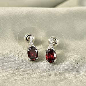D'Joy Premium Red Zircon and Moissanite 2.75 ctw Earrings in Rhodium Over Sterling Silver