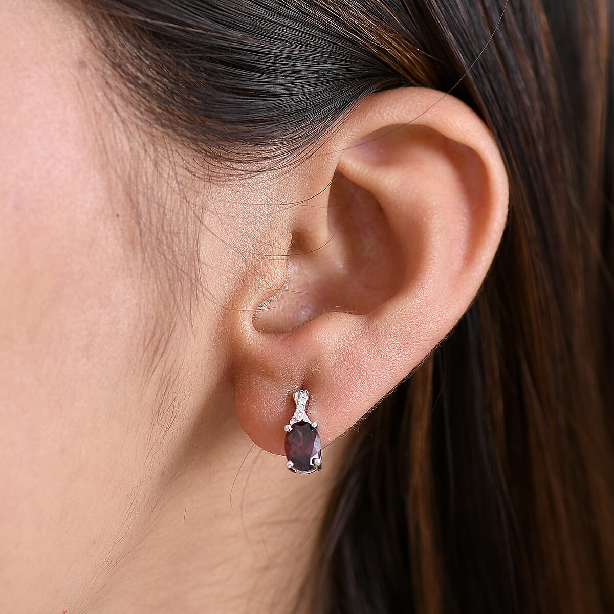 D'Joy Premium Red Zircon and Moissanite 2.75 ctw Earrings in Rhodium Over Sterling Silver image number 2