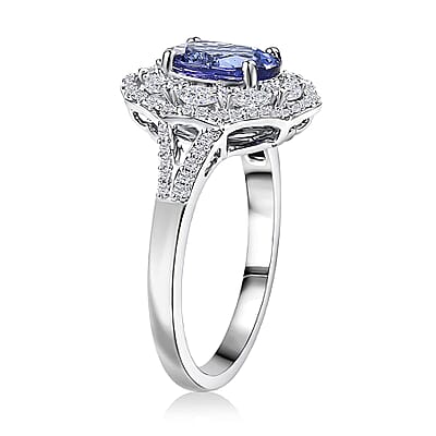 Premium Tanzanite and Luxuriant Lab Grown Diamond E-F VS 2.30 ctw Blue Crownfire Ring in 10K White Gold (Size 5.0)