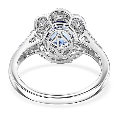 Premium Tanzanite and Luxuriant Lab Grown Diamond E-F VS 2.30 ctw Blue Crownfire Ring in 10K White Gold (Size 5.0)