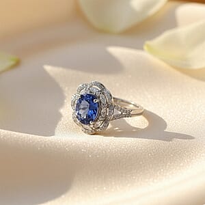 Premium Tanzanite and Luxuriant Lab Grown Diamond E-F VS 2.30 ctw Blue Crownfire Ring in 10K White Gold (Size 6.0)