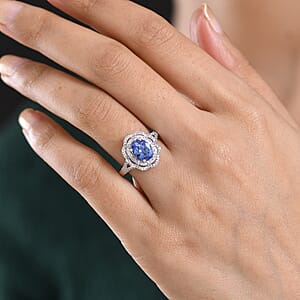 Premium Tanzanite and Luxuriant Lab Grown Diamond E-F VS 2.30 ctw Blue Crownfire Ring in 10K White Gold (Size 6.0)