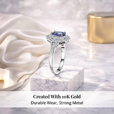 Premium Tanzanite and Luxuriant Lab Grown Diamond E-F VS 2.30 ctw Blue Crownfire Ring in 10K White Gold (Size 6.0)