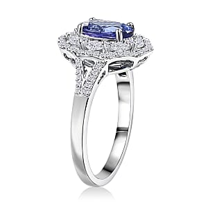 Premium Tanzanite and Luxuriant Lab Grown Diamond E-F VS 2.30 ctw Blue Crownfire Ring in 10K White Gold (Size 6.0)