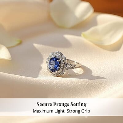 Premium Tanzanite and Luxuriant Lab Grown Diamond E-F VS 2.30 ctw Blue Crownfire Ring in 10K White Gold (Size 6.0)