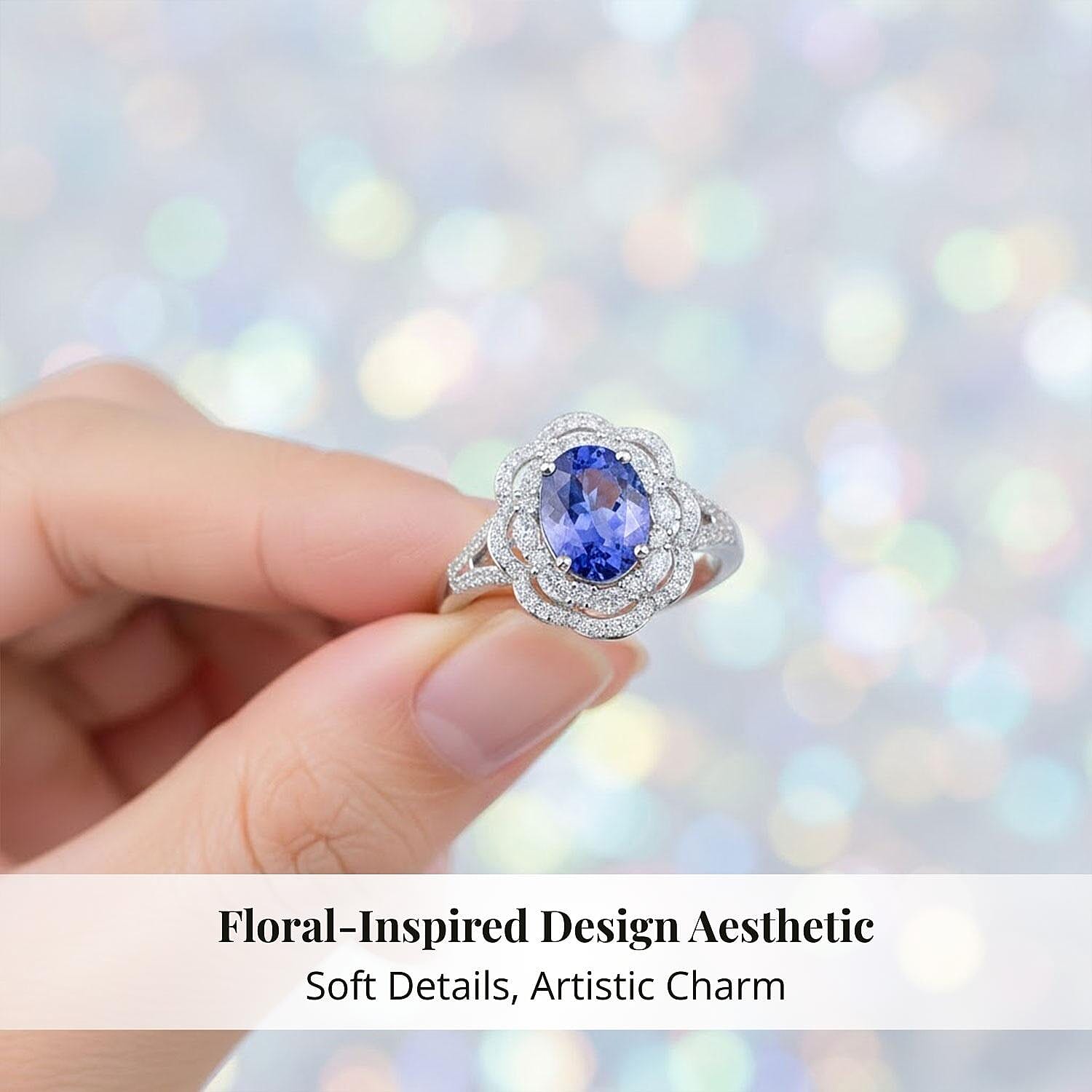 10K White Gold Premium Tanzanite, Luxuriant Lab Grown Diamond (E-F, VS) (0.40 cts) Blue Crownfire Ring (Size 6.0) 2.30 ctw