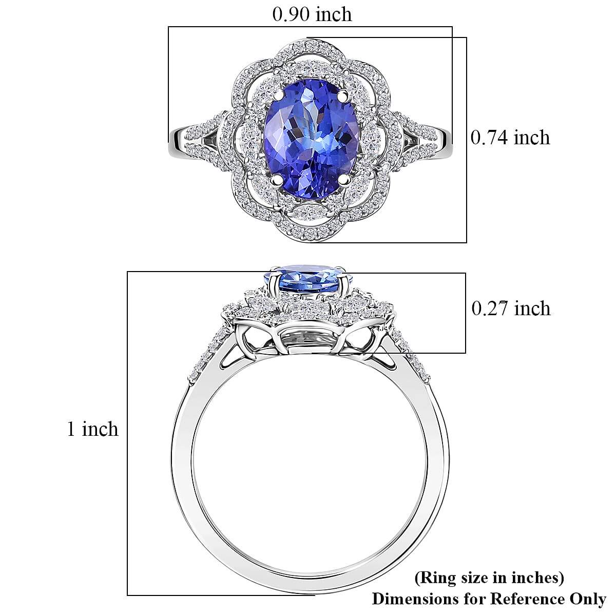 Premium Tanzanite and Luxuriant Lab Grown Diamond E-F VS 2.30 ctw Blue Crownfire Ring in 10K White Gold (Size 6.0) image number 5