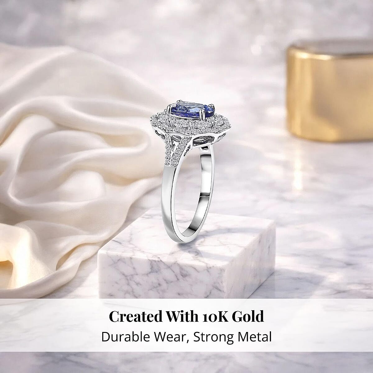 Premium Tanzanite and Luxuriant Lab Grown Diamond E-F VS 2.30 ctw Blue Crownfire Ring in 10K White Gold (Size 7.0) image number 2